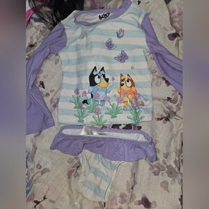 Striped Long Sleeve Swimsuit with Cartoon Print